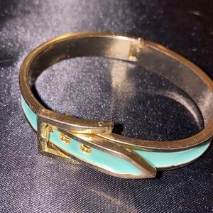 Y2k 2000s Gold Plated Seafoam Green Enamel Belt Buckle Closure Bracelet